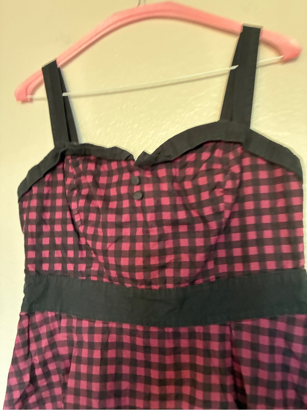 Hot Topic Size L Black Maroon Checked Babydoll Dress Buttons Y2K Grunge Alt - Picture 2 of 8